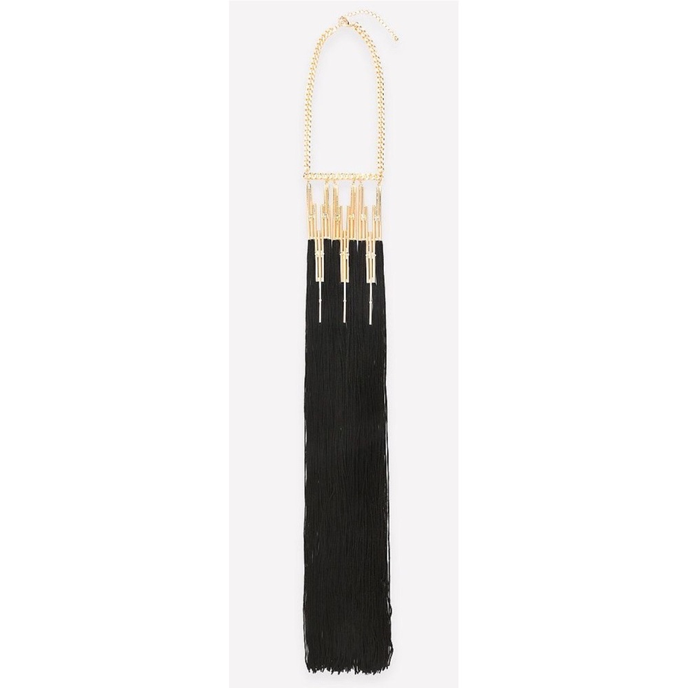 bebe Metal Bar & Long Fringe Statement Necklace - Picture 5 of 13